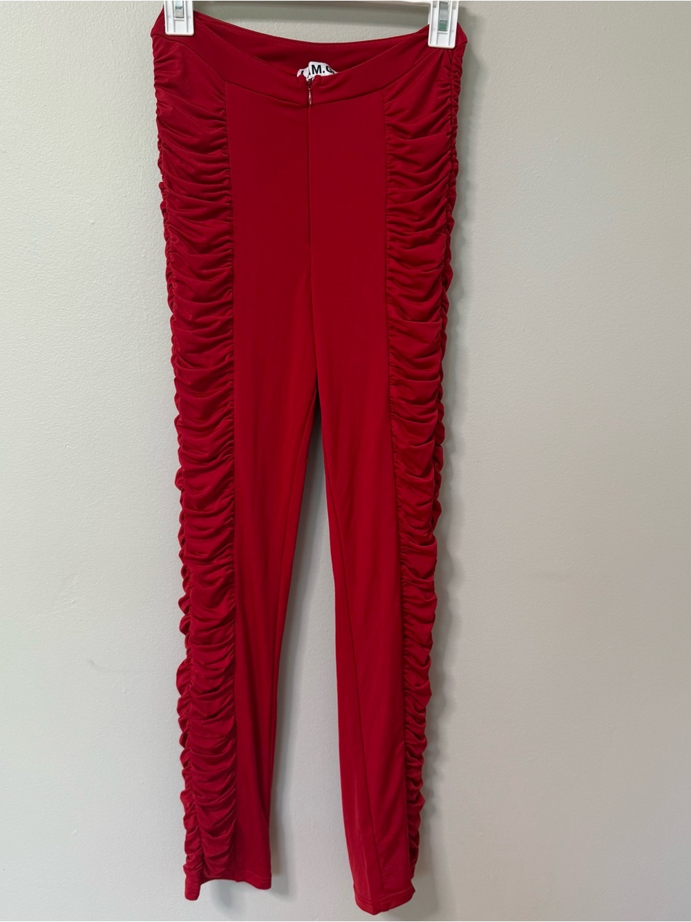 I AM GIA Womens Estella Pants Pull Up Red XS Stretchy Leggings Sexy Rouching